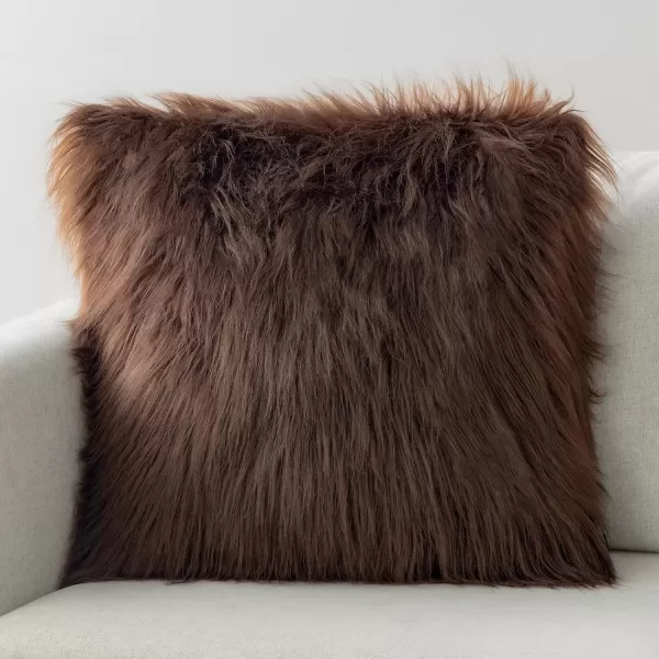 Phantoscope Faux Fur Solid Decorative Pillow Cover Fluffy Throw Pillow Mongolian Luxury Fuzzy Pillow Case Cushion Cover for Bedroom and CouchTrue White 18 x 18 InchesCoffee