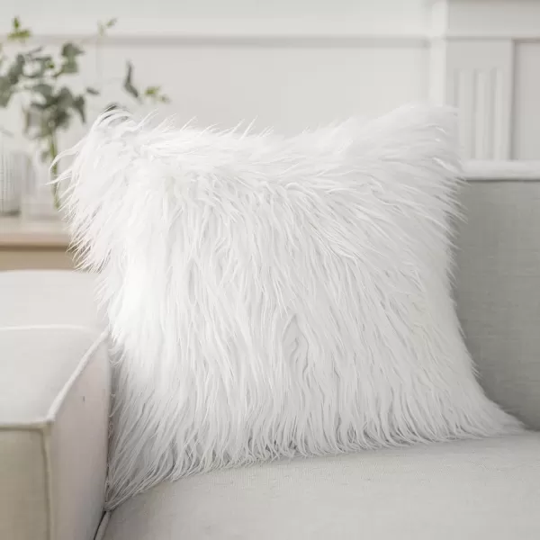 Phantoscope Faux Fur Solid Decorative Pillow Cover Fluffy Throw Pillow Mongolian Luxury Fuzzy Pillow Case Cushion Cover for Bedroom and CouchTrue White 18 x 18 InchesTrue White