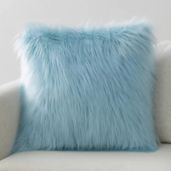 Phantoscope Faux Fur Solid Decorative Pillow Cover Fluffy Throw Pillow Mongolian Luxury Fuzzy Pillow Case Cushion Cover for Bedroom and CouchTrue White 18 x 18 InchesLight Blue