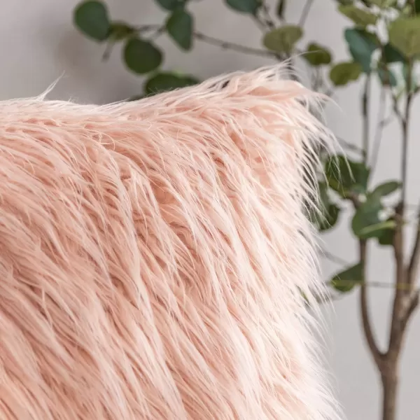 Phantoscope Faux Fur Solid Decorative Pillow Cover Fluffy Throw Pillow Mongolian Luxury Fuzzy Pillow Case Cushion Cover for Bedroom and CouchTrue White 18 x 18 InchesPeachy Pink