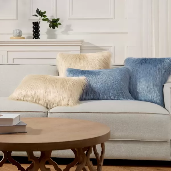 Phantoscope Faux Fur Solid Decorative Pillow Cover Fluffy Throw Pillow Mongolian Luxury Fuzzy Pillow Case Cushion Cover for Bedroom and CouchTrue White 18 x 18 InchesLight Beige