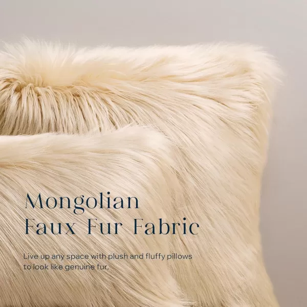 Phantoscope Faux Fur Solid Decorative Pillow Cover Fluffy Throw Pillow Mongolian Luxury Fuzzy Pillow Case Cushion Cover for Bedroom and CouchTrue White 18 x 18 InchesLight Beige