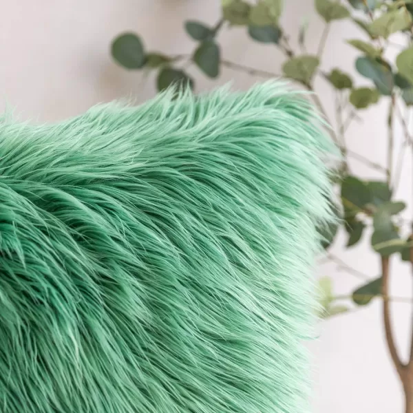 Phantoscope Faux Fur Solid Decorative Pillow Cover Fluffy Throw Pillow Mongolian Luxury Fuzzy Pillow Case Cushion Cover for Bedroom and CouchTrue White 18 x 18 InchesGreen