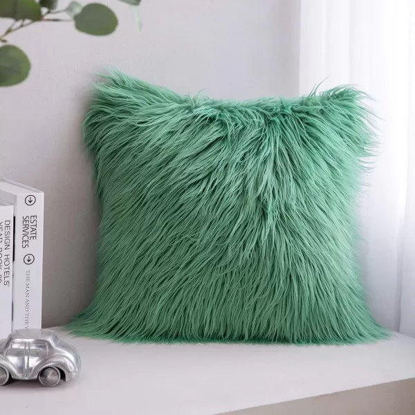 Phantoscope Faux Fur Solid Decorative Pillow Cover Fluffy Throw Pillow Mongolian Luxury Fuzzy Pillow Case Cushion Cover for Bedroom and CouchTrue White 18 x 18 InchesGreen