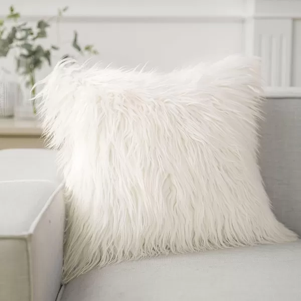 Phantoscope Faux Fur Solid Decorative Pillow Cover Fluffy Throw Pillow Mongolian Luxury Fuzzy Pillow Case Cushion Cover for Bedroom and CouchTrue White 18 x 18 InchesOffwhite