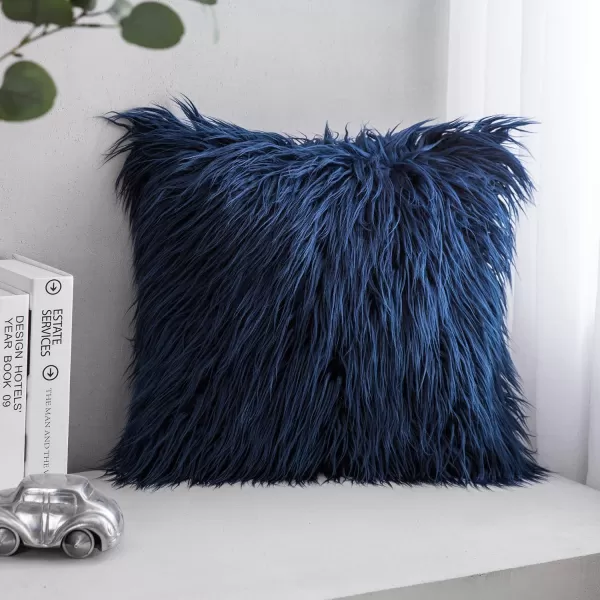 Phantoscope Faux Fur Solid Decorative Pillow Cover Fluffy Throw Pillow Mongolian Luxury Fuzzy Pillow Case Cushion Cover for Bedroom and CouchTrue White 18 x 18 InchesNavy Blue