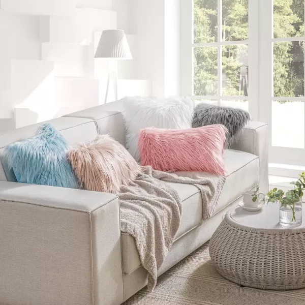 Phantoscope Faux Fur Solid Decorative Pillow Cover Fluffy Throw Pillow Mongolian Luxury Fuzzy Pillow Case Cushion Cover for Bedroom and CouchTrue White 18 x 18 InchesLight Blue