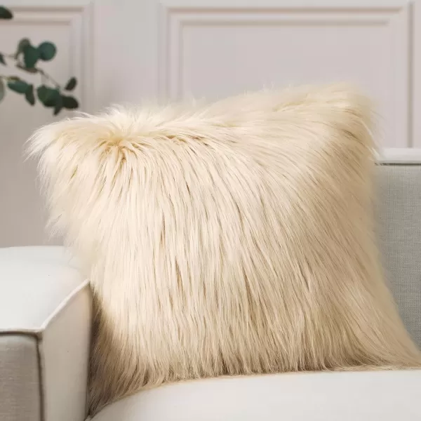 Phantoscope Faux Fur Solid Decorative Pillow Cover Fluffy Throw Pillow Mongolian Luxury Fuzzy Pillow Case Cushion Cover for Bedroom and CouchTrue White 18 x 18 InchesLight Beige