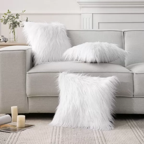 Phantoscope Faux Fur Solid Decorative Pillow Cover Fluffy Throw Pillow Mongolian Luxury Fuzzy Pillow Case Cushion Cover for Bedroom and CouchTrue White 18 x 18 InchesTrue White