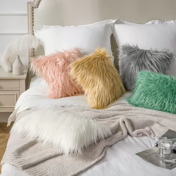 Phantoscope Faux Fur Solid Decorative Pillow Cover Fluffy Throw Pillow Mongolian Luxury Fuzzy Pillow Case Cushion Cover for Bedroom and CouchTrue White 18 x 18 InchesGreen