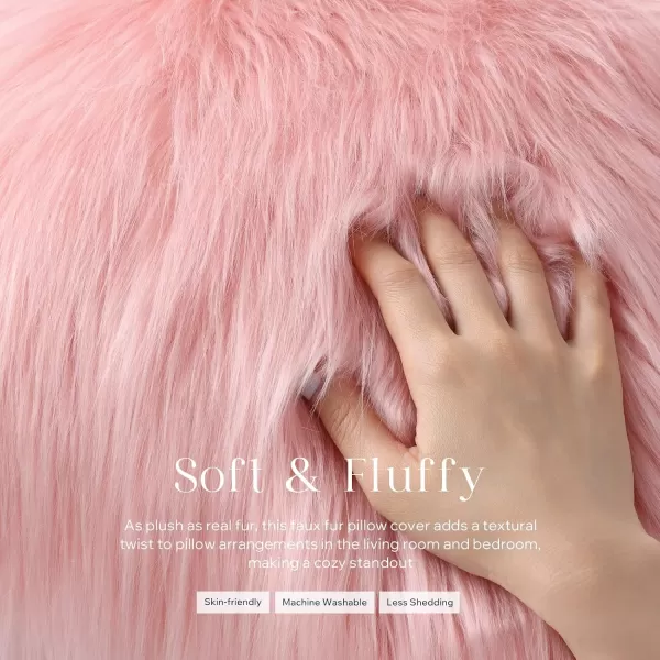 Phantoscope Faux Fur Solid Decorative Pillow Cover Fluffy Throw Pillow Mongolian Luxury Fuzzy Pillow Case Cushion Cover for Bedroom and CouchTrue White 18 x 18 InchesPink
