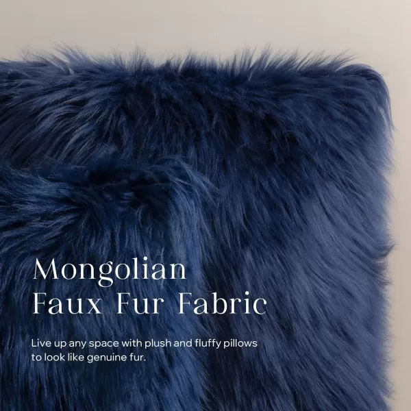 Phantoscope Faux Fur Solid Decorative Pillow Cover Fluffy Throw Pillow Mongolian Luxury Fuzzy Pillow Case Cushion Cover for Bedroom and CouchTrue White 18 x 18 InchesNavy Blue