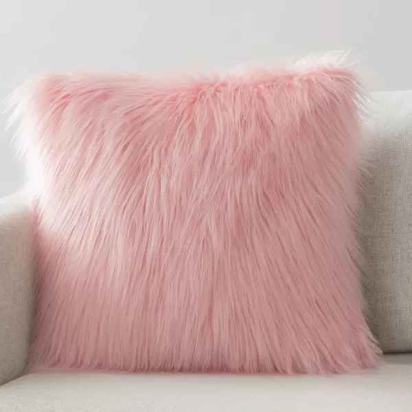Phantoscope Faux Fur Solid Decorative Pillow Cover Fluffy Throw Pillow Mongolian Luxury Fuzzy Pillow Case Cushion Cover for Bedroom and CouchTrue White 18 x 18 InchesPink