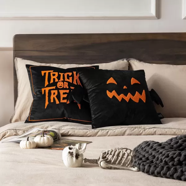 Phantoscope Happy Halloween Decorative Throw Pillow Covers Teddy Fur Pillow Decorative Covers Handcrafted Embroidery Ghost ampamp Mummy Halloween Pillowcase Cushion Covers Black and White 18 x 18 inOrange and Black