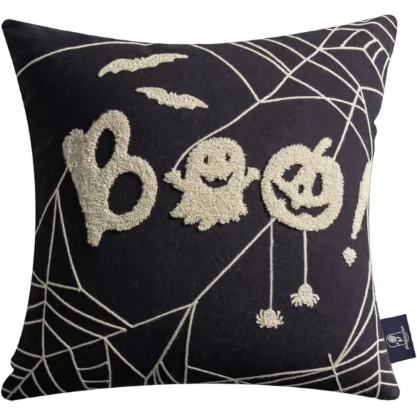 Phantoscope Happy Halloween Decorative Throw Pillow Covers Teddy Fur Pillow Decorative Covers Handcrafted Embroidery Ghost ampamp Mummy Halloween Pillowcase Cushion Covers Black and White 18 x 18 inBlack and White Spider Web