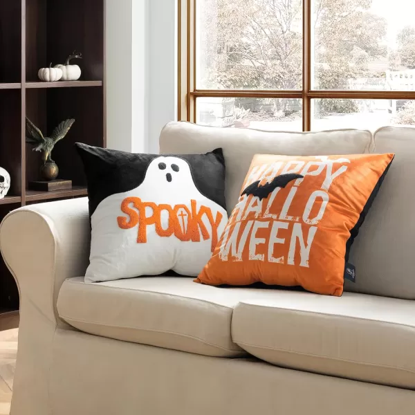 Phantoscope Happy Halloween Decorative Throw Pillow Covers Teddy Fur Pillow Decorative Covers Handcrafted Embroidery Ghost ampamp Mummy Halloween Pillowcase Cushion Covers Black and White 18 x 18 inOrange and Black