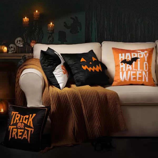 Phantoscope Happy Halloween Decorative Throw Pillow Covers Teddy Fur Pillow Decorative Covers Handcrafted Embroidery Ghost ampamp Mummy Halloween Pillowcase Cushion Covers Black and White 18 x 18 inOrange and Black