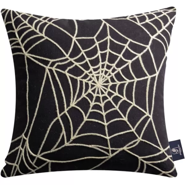 Phantoscope Happy Halloween Decorative Throw Pillow Covers Teddy Fur Pillow Decorative Covers Handcrafted Embroidery Ghost ampamp Mummy Halloween Pillowcase Cushion Covers Black and White 18 x 18 inBlack and White Spider Web