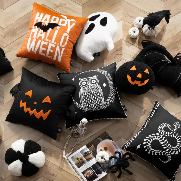 Phantoscope Happy Halloween Decorative Throw Pillow Covers Teddy Fur Pillow Decorative Covers Handcrafted Embroidery Ghost ampamp Mummy Halloween Pillowcase Cushion Covers Black and White 18 x 18 inOrange and Black