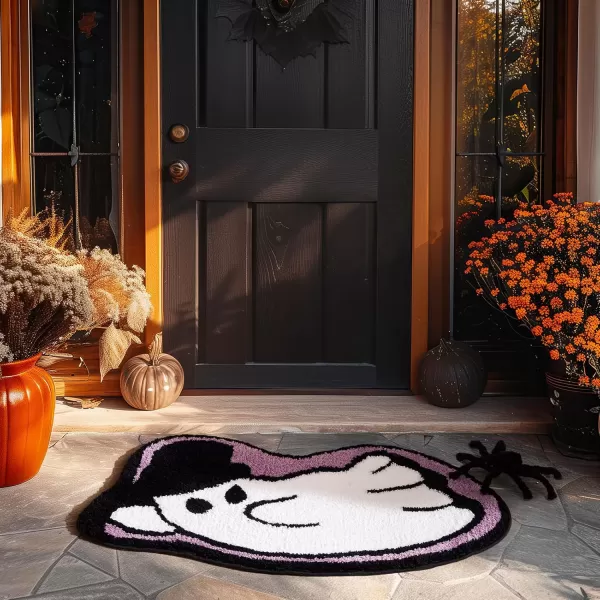 Phantoscope Happy Halloween Rug Ghost Shaped Area Rug Soft Plush Mat for Front Door Living Bedroom Bathroom NonSlip Decorative Rug Gothic Halloween Decor Door Mat WhitePurple 275 x 55 inchPurple