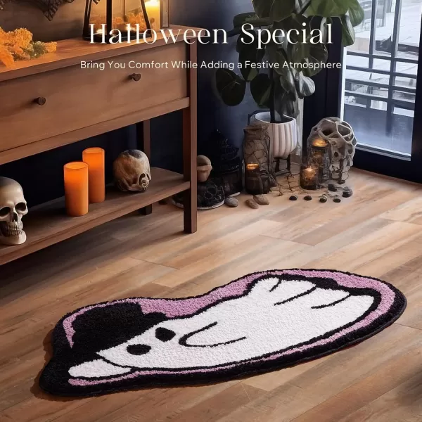 Phantoscope Happy Halloween Rug Ghost Shaped Area Rug Soft Plush Mat for Front Door Living Bedroom Bathroom NonSlip Decorative Rug Gothic Halloween Decor Door Mat WhitePurple 275 x 55 inchPurple