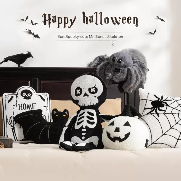 Phantoscope Happy Halloween Shaped Throw Pillow Ghost Pillow with Witch Hat Witch Shaped Pillow with Bell Soft Velvet 3D Halloween Throw Pillow for Couch Purple 28 x 14 inchBlack Skeleton