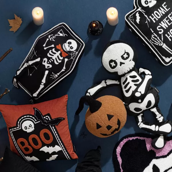 Phantoscope Happy Halloween Shaped Throw Pillow Ghost Pillow with Witch Hat Witch Shaped Pillow with Bell Soft Velvet 3D Halloween Throw Pillow for Couch Purple 28 x 14 inchBlack Coffin