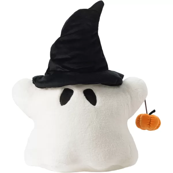 Phantoscope Happy Halloween Shaped Throw Pillow Ghost Pillow with Witch Hat Witch Shaped Pillow with Bell Soft Velvet 3D Halloween Throw Pillow for Couch Purple 28 x 14 inchOff White Ghost With Pumpkin