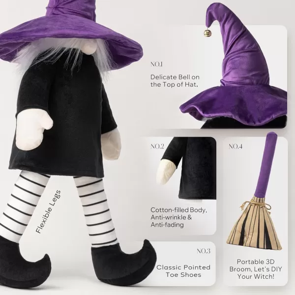Phantoscope Happy Halloween Shaped Throw Pillow Ghost Pillow with Witch Hat Witch Shaped Pillow with Bell Soft Velvet 3D Halloween Throw Pillow for Couch Purple 28 x 14 inchPurple Witch