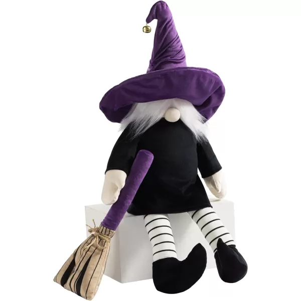 Phantoscope Happy Halloween Shaped Throw Pillow Ghost Pillow with Witch Hat Witch Shaped Pillow with Bell Soft Velvet 3D Halloween Throw Pillow for Couch Purple 28 x 14 inchPurple Witch