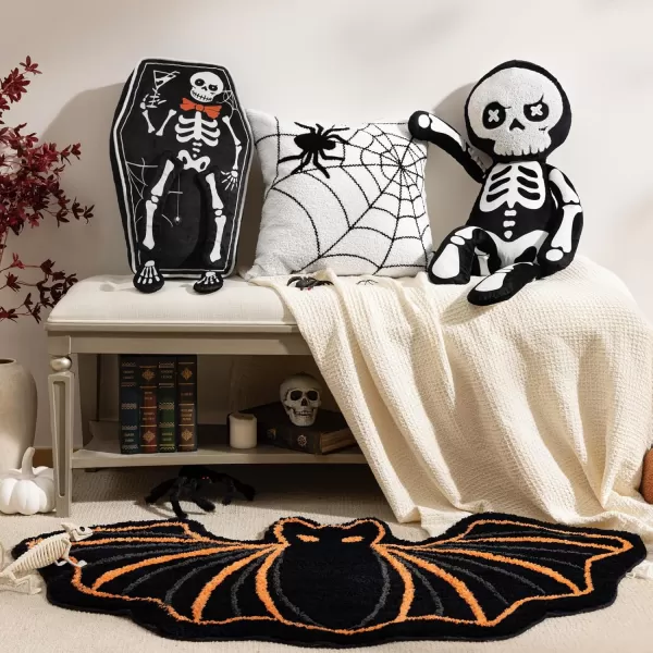 Phantoscope Happy Halloween Shaped Throw Pillow Ghost Pillow with Witch Hat Witch Shaped Pillow with Bell Soft Velvet 3D Halloween Throw Pillow for Couch Purple 28 x 14 inchBlack Skeleton