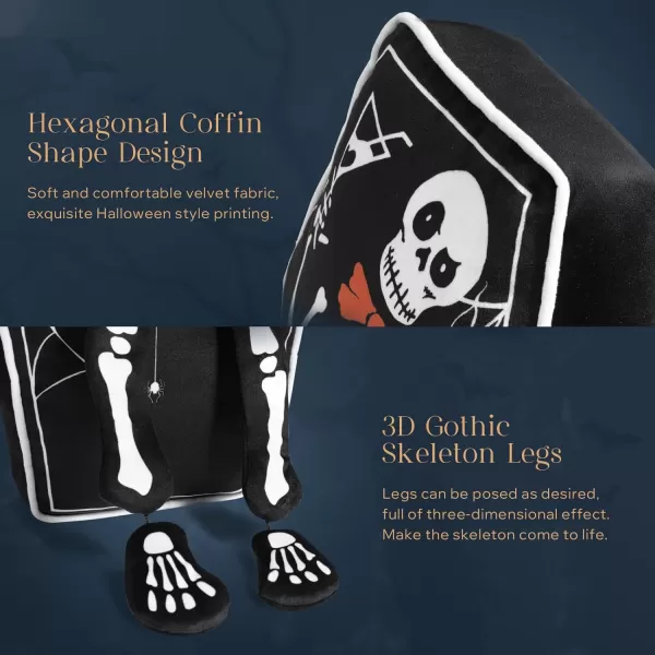 Phantoscope Happy Halloween Shaped Throw Pillow Ghost Pillow with Witch Hat Witch Shaped Pillow with Bell Soft Velvet 3D Halloween Throw Pillow for Couch Purple 28 x 14 inchBlack Coffin