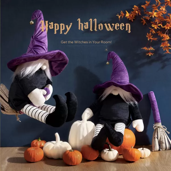 Phantoscope Happy Halloween Shaped Throw Pillow Ghost Pillow with Witch Hat Witch Shaped Pillow with Bell Soft Velvet 3D Halloween Throw Pillow for Couch Purple 28 x 14 inchPurple Witch