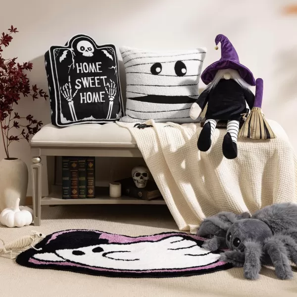Phantoscope Happy Halloween Shaped Throw Pillow Ghost Pillow with Witch Hat Witch Shaped Pillow with Bell Soft Velvet 3D Halloween Throw Pillow for Couch Purple 28 x 14 inchPurple Witch