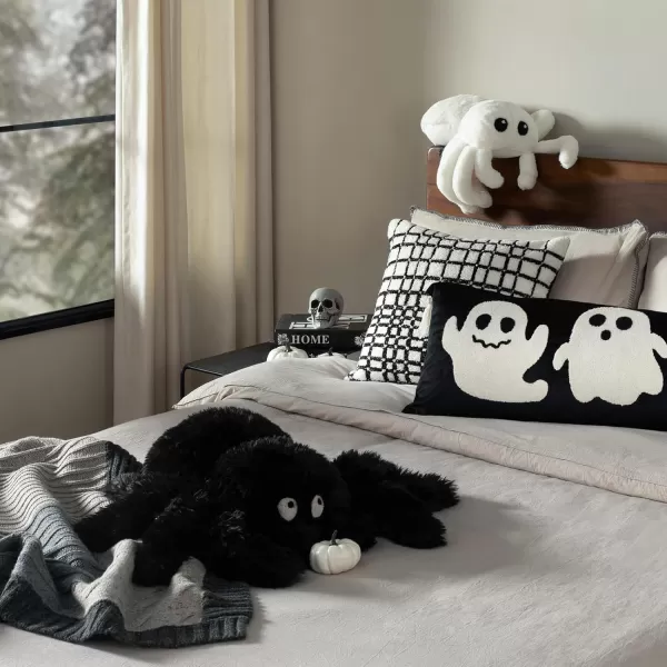 Phantoscope Happy Halloween Spider Shaped Throw Pillow Faux Fur Fluffy Tarantula Shaped Halloween Cushion Pillow Black 9 x 16 inchBlack