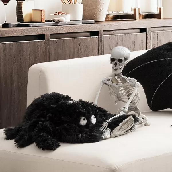 Phantoscope Happy Halloween Spider Shaped Throw Pillow Faux Fur Fluffy Tarantula Shaped Halloween Cushion Pillow Black 9 x 16 inchBlack