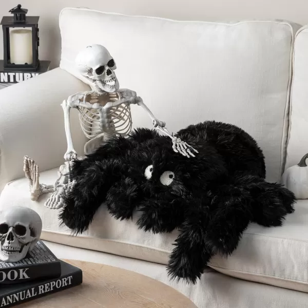 Phantoscope Happy Halloween Spider Shaped Throw Pillow Faux Fur Fluffy Tarantula Shaped Halloween Cushion Pillow Black 9 x 16 inchBlack