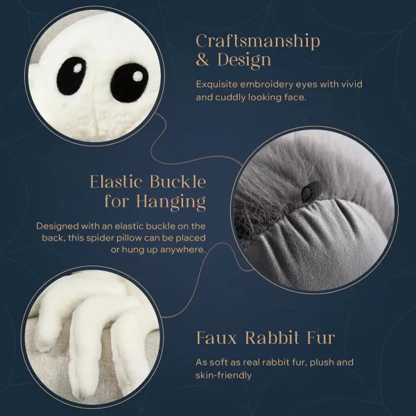 Phantoscope Happy Halloween Spider Shaped Throw Pillow Faux Fur Fluffy Tarantula Shaped Halloween Cushion Pillow Black 9 x 16 inchWhite