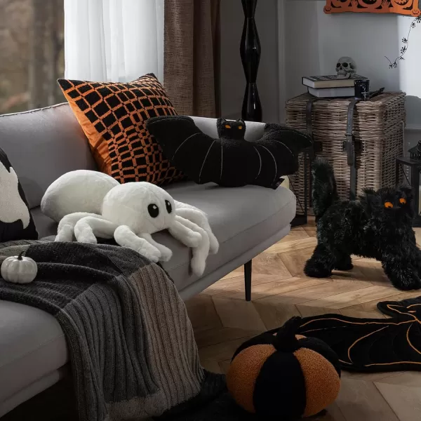 Phantoscope Happy Halloween Spider Shaped Throw Pillow Faux Fur Fluffy Tarantula Shaped Halloween Cushion Pillow Black 9 x 16 inchWhite