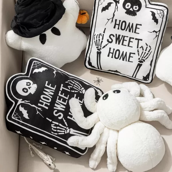 Phantoscope Happy Halloween Spider Shaped Throw Pillow Faux Fur Fluffy Tarantula Shaped Halloween Cushion Pillow Black 9 x 16 inchWhite