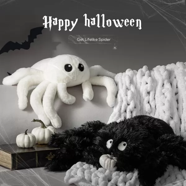 Phantoscope Happy Halloween Spider Shaped Throw Pillow Faux Fur Fluffy Tarantula Shaped Halloween Cushion Pillow Black 9 x 16 inchWhite