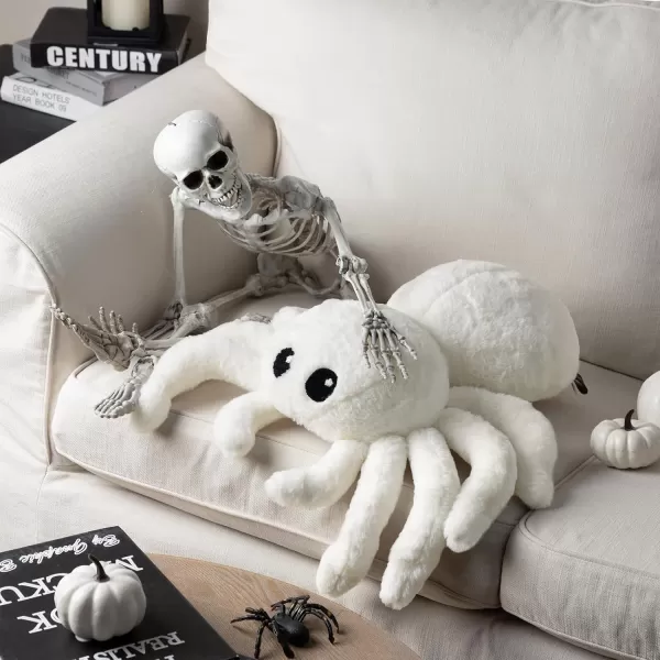 Phantoscope Happy Halloween Spider Shaped Throw Pillow Faux Fur Fluffy Tarantula Shaped Halloween Cushion Pillow Black 9 x 16 inchWhite