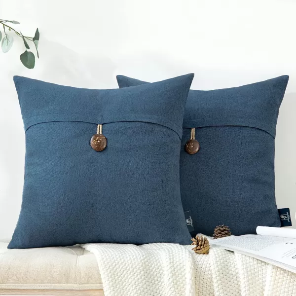 Phantoscope Pack of 2 Farmhouse Throw Pillow Covers Button Vintage Linen Decorative Pillow Cases for Couch Bed and Chair Beige 18 x 18 inches 45 x 45 cmNavy Blue