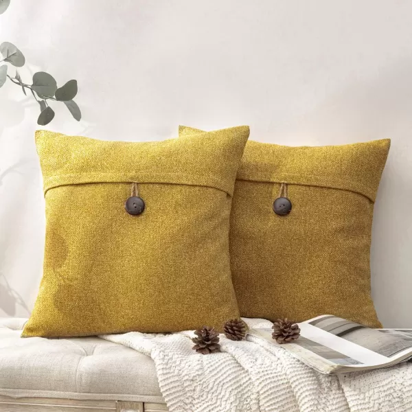 Phantoscope Pack of 2 Farmhouse Throw Pillow Covers Button Vintage Linen Decorative Pillow Cases for Couch Bed and Chair Beige 18 x 18 inches 45 x 45 cmDark Yellow
