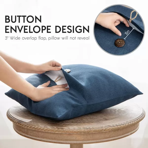 Phantoscope Pack of 2 Farmhouse Throw Pillow Covers Button Vintage Linen Decorative Pillow Cases for Couch Bed and Chair Beige 18 x 18 inches 45 x 45 cmNavy Blue