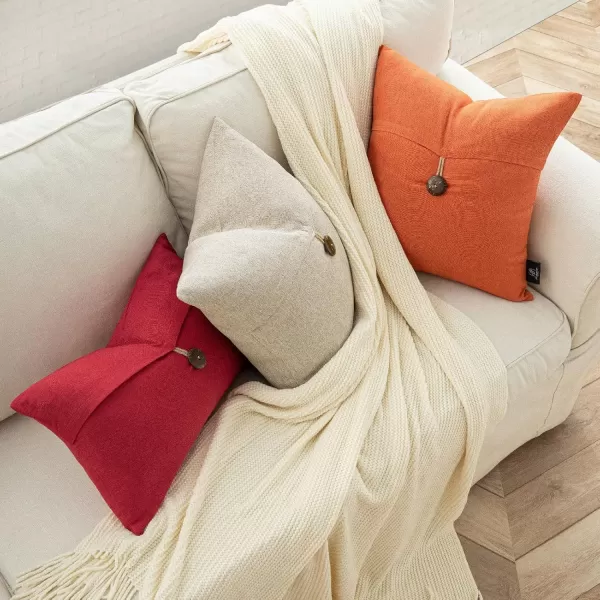 Phantoscope Pack of 2 Farmhouse Throw Pillow Covers Button Vintage Linen Decorative Pillow Cases for Couch Bed and Chair Beige 18 x 18 inches 45 x 45 cmRed