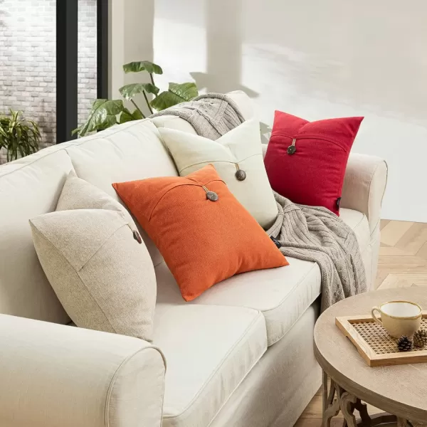 Phantoscope Pack of 2 Farmhouse Throw Pillow Covers Button Vintage Linen Decorative Pillow Cases for Couch Bed and Chair Beige 18 x 18 inches 45 x 45 cmRed