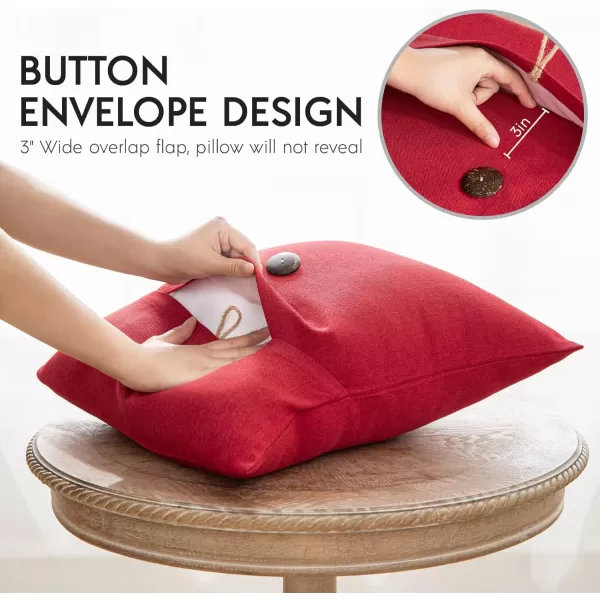 Phantoscope Pack of 2 Farmhouse Throw Pillow Covers Button Vintage Linen Decorative Pillow Cases for Couch Bed and Chair Beige 18 x 18 inches 45 x 45 cmRed