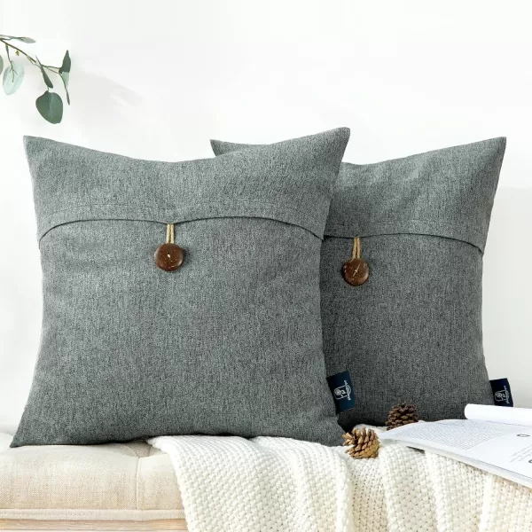 Phantoscope Pack of 2 Farmhouse Throw Pillow Covers Button Vintage Linen Decorative Pillow Cases for Couch Bed and Chair Beige 18 x 18 inches 45 x 45 cmGray