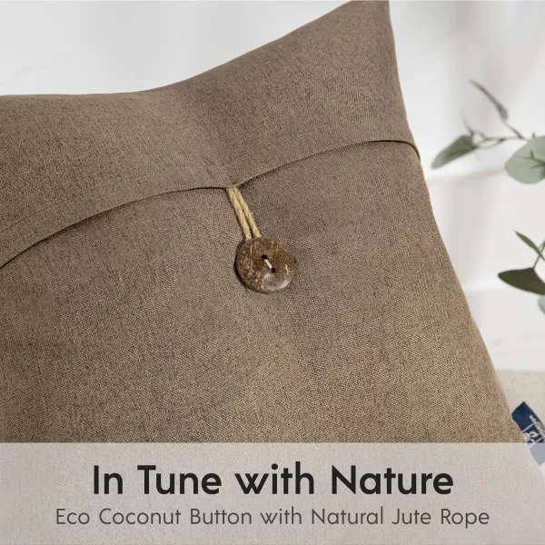 Phantoscope Pack of 2 Farmhouse Throw Pillow Covers Button Vintage Linen Decorative Pillow Cases for Couch Bed and Chair Beige 18 x 18 inches 45 x 45 cmCoffee